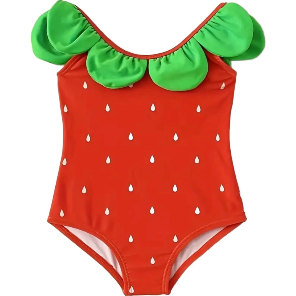 Strawberry Fruit One-Piece Swimwear w/ Scallop Detailing Bathing Swimsuit New